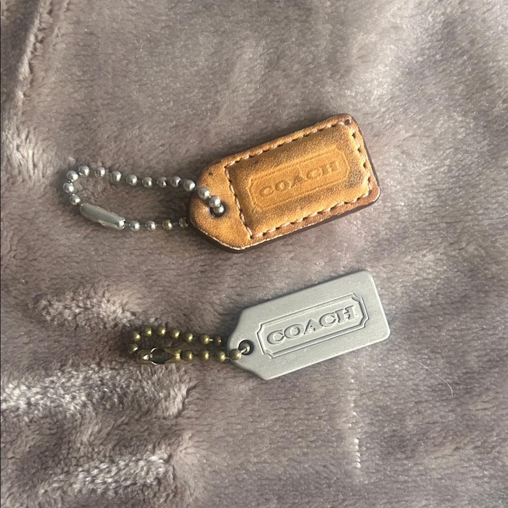 Coach Tan Leather and Silver Metal Keychain Duo